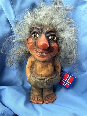 Vintage Norwegian Troll Figurine with Wild White Hair with tags